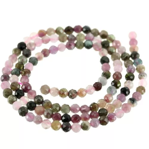 3mm faceted Round gemstone beads - Tourmaline x38.5cm