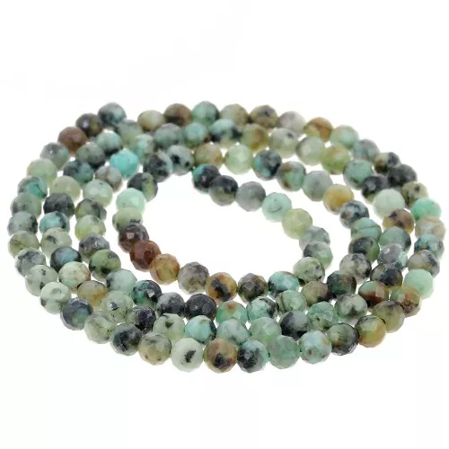 Round faceted 3 mm gemstone beads - African Turquoise - Jasper x39cm