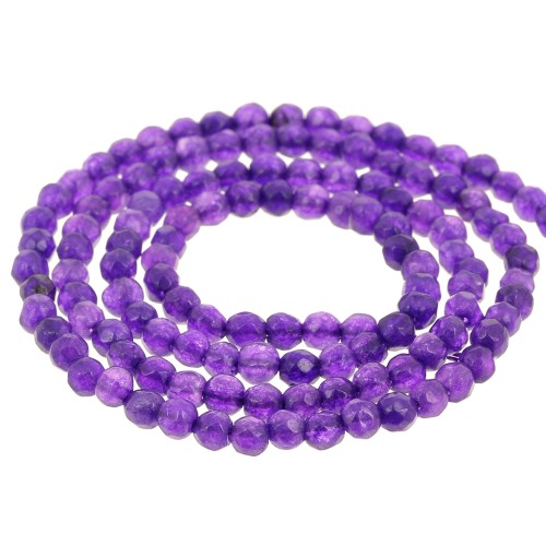 3.5 mm round faceted beads made of dyed gemstone - Purple jade, 37 cm