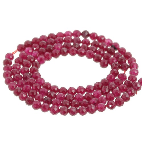3mm faceted Round gemstone beads - Dyed Jade - Raspberry x37cm