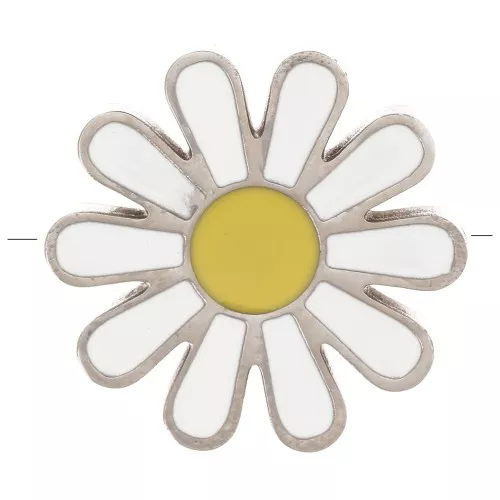 17mm 304 Stainless Steel daisy slider bead with epoxy resin White - Yellow x1
