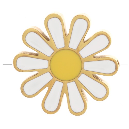 17mm 304 Stainless Steel slider bead with epoxy resin White - Yellow - Gold x1