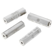 20x6.5mm Stainless steel 304 Lucky cylinder bead with zirconium oxide & mother of pearl x1