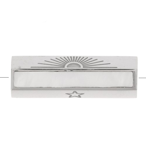 20x6.5mm Stainless steel 304 Lucky message cylinder bead with mother of pearl x1