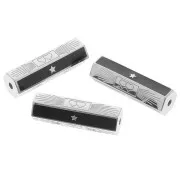 20x6.5mm Stainless steel 304 Cylinder bead with patterns and epoxy resin - Black x