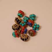 11x13mm Indonesian Ethnic Roundel Bead - Black - Gold x1