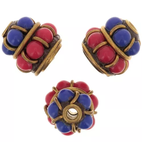 11.5x11mm Ethnic Indonesian Bead - Red - Dark Blue x1