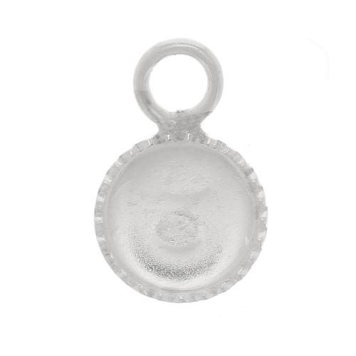 925 Sterling Silver Mini serrated round pendant for 3mm flat back cabochon x1
