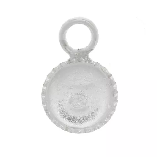 925 Sterling Silver Mini serrated round pendant for 3mm flat back cabochon x1