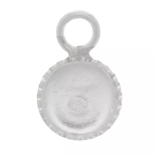925 Sterling Silver Mini serrated round pendant for 4mm flat back cabochon x1