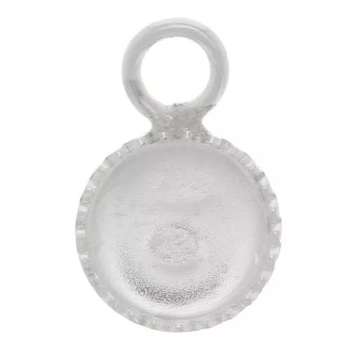 925 Sterling Silver serrated round pendant for 6mm flat back cabochon x1