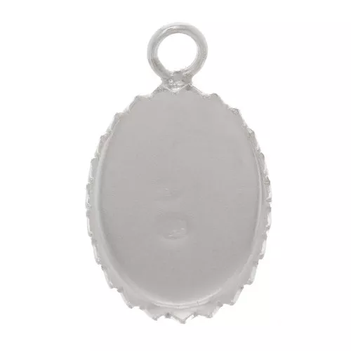 10x8mm 925 Sterling Silver Oval serrated pendant for flat back cabochon x1