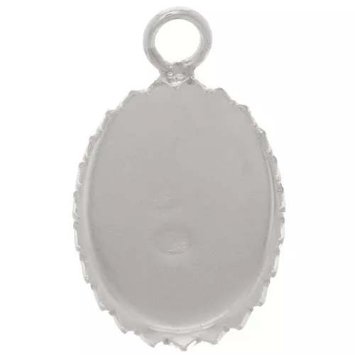 14x10mm 925 Sterling Silver Oval serrated pendant for flat back cabochon x1