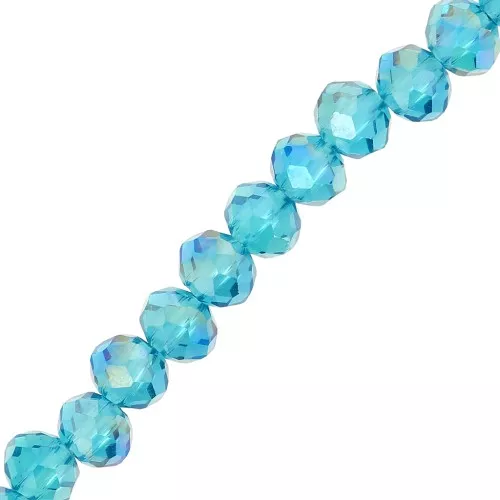 Fire Polished faceted flat round 4x3.5mm Indicolite AB x40cm