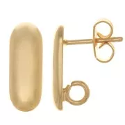 15x6mm round rectangle earstuds - open ring - Fine Gold Plated x2
