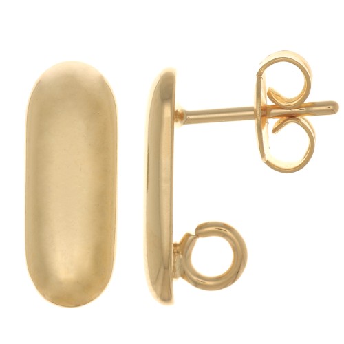 15x6mm round rectangle earstuds - open ring - Fine Gold Plated x2