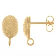 13.5x7mm Ethnic oval earstud - open ring - Fine Gold plated x2