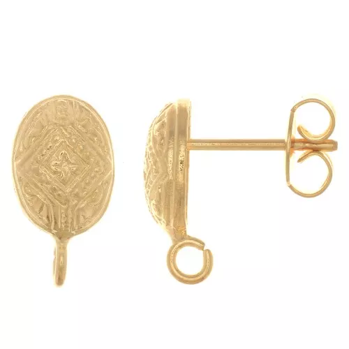 13.5x7mm Ethnic oval earstud - open ring - Fine Gold plated x2