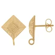 16x13mm Ethnic rhombus earstud - open ring - Fine Gold plated x2