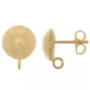 10mm Round Textured ear Studs - open ring - Fine gold plated x2