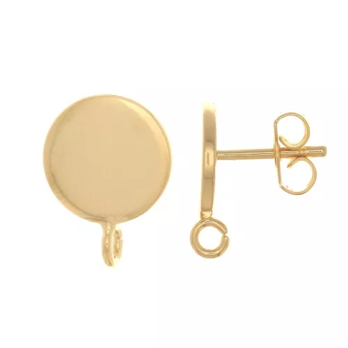 8mm Disc Earstuds - open perpendicular ring - Fine Gold plated x2