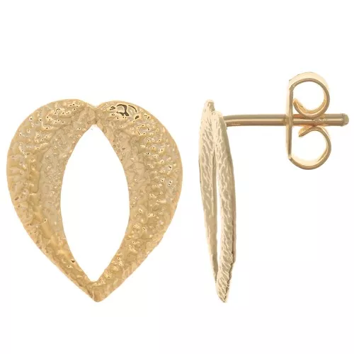 16x13mm Hammered hollow heart earstuds - Fine Gold plated x2