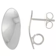 18x8mm oval design earstuds - open ring - Fine Silver plating x2