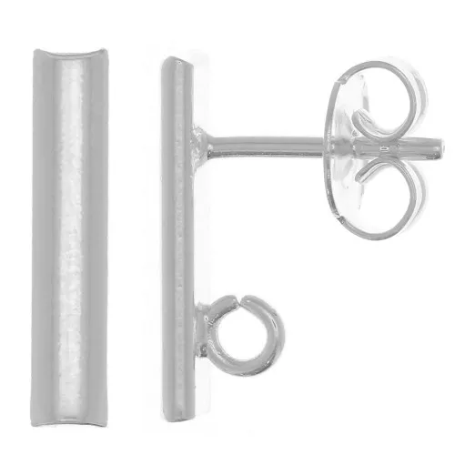 15x3mm round bar earstuds - open ring - Fine silver plating x2