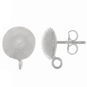 10mm Round Textured ear Studs - open ring - Fine Silver plating x2