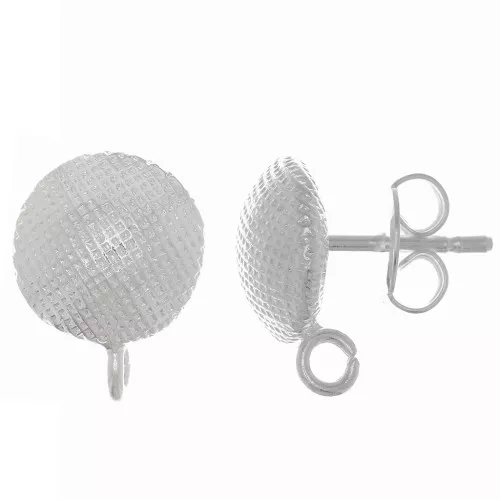 10mm Round Textured ear Studs - open ring - Fine Silver plating x2