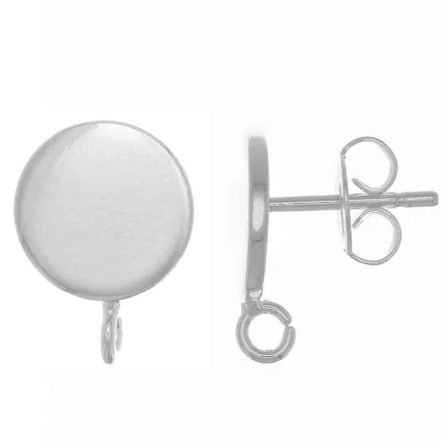 10mm Disc ear studs - open perpendicular ring - Fine silver plating x2