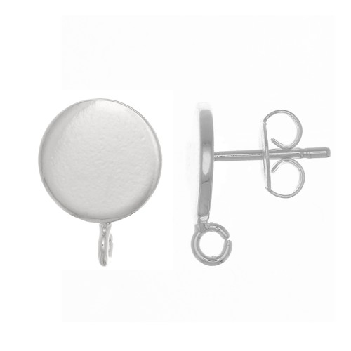 8mm Disc ear studs - open perpendicular ring - Fine silver plating x2