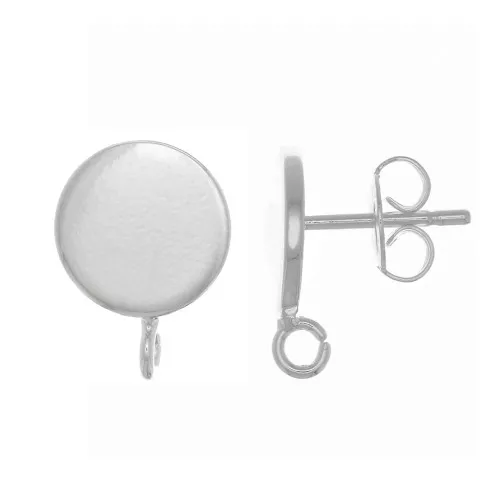 8mm Disc ear studs - open perpendicular ring - Fine silver plating x2