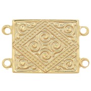 22x13.5mm Rectangle connector 2 rows ethnic pattern - Fine gold plated x1|raw }}