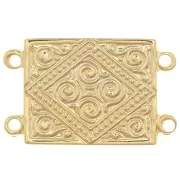 22x13.5mm Rectangle connector 2 rows ethnic pattern - Fine gold plated x1