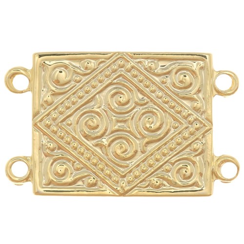22x13.5mm Rectangle connector 2 rows ethnic pattern - Fine gold plated x1