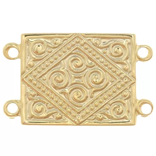 22x13.5mm Rectangle connector 2 rows ethnic pattern - Fine gold plated x1
