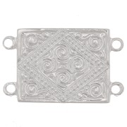 22x13.5mm Rectangle connector 2 rows ethnic pattern - Fine Silver plating x1