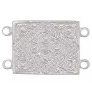 22x13.5mm Rectangle connector 2 rows ethnic pattern - Fine Silver plating x1
