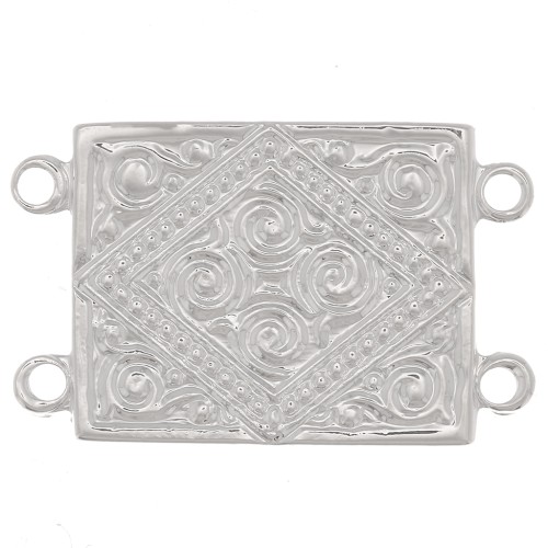 22x13.5mm Rectangle connector 2 rows ethnic pattern - Fine Silver plating x1
