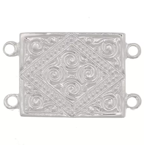 22x13.5mm Rectangle connector 2 rows ethnic pattern - Fine Silver plating x1
