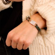 22x13.5mm Rectangle connector 2 rows ethnic pattern - Fine Silver plating x1