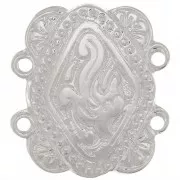 17x15mm Rectangle connector 2 rows ethnic pattern - Fine Silver plating x1