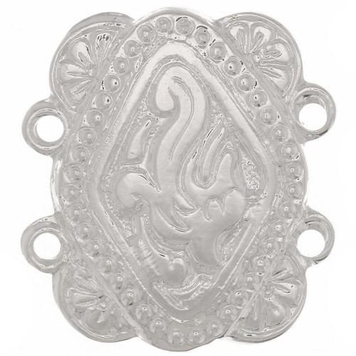 17x15mm Rectangle connector 2 rows ethnic pattern - Fine Silver plating x1