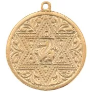 22mm medal Pendant - worked star pattern - Fine Gold Plated x1