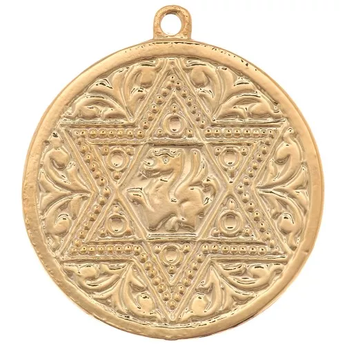 22mm medal Pendant - worked star pattern - Fine Gold Plated x1