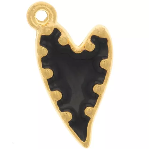 22x13mm irregular epoxy resin heart Pendant - Fine Gold plated - Black x1