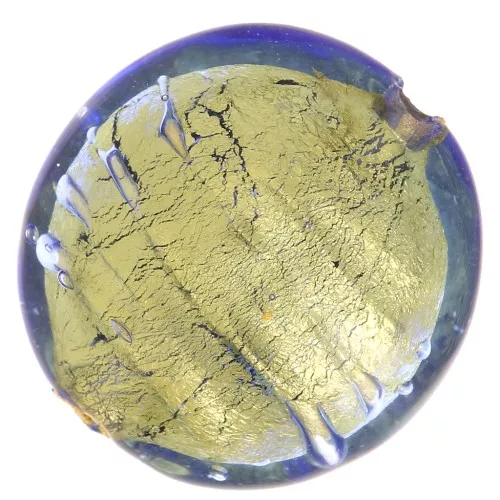 Gold foil Murano flat round 16mm Sapphire x1