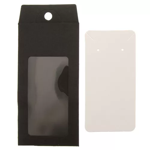 13x6.5cm Cardboard Jewellery box with label - Black - White x1