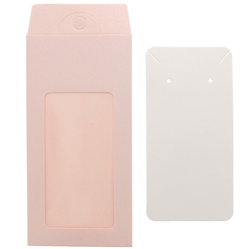13x6.5cm Cardboard Jewellery box with label - Powder Pink - White x1